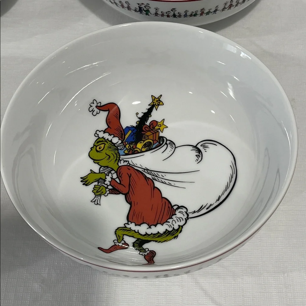 Williams Sonoma Dr. Seuss The Grinch Christmas Porcelain Cereal Bowls Set of 4